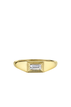 Fluted Baguette Signet Ring, 14k Yellow Gold & Diamonds